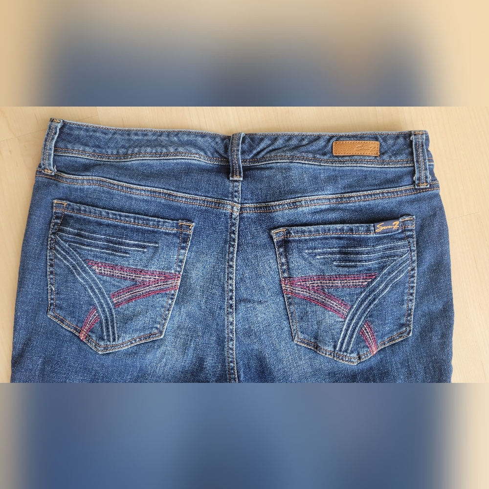 Women's SEVEN7 Jeans Dark Blue Denim Stretch Faded Slim Straight Mid-rise Sz 16